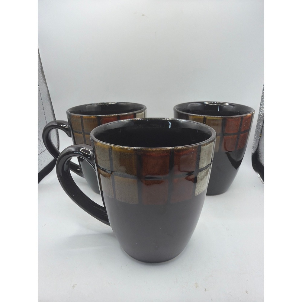 3 Pfaltzgraff Calico Mugs Coffee Tea Cup Mug Stoneware Colorblock